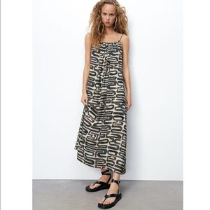 Zara  Printed Linen Blend Dress